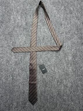 Z Zegna 100% Silk Made in Italy Striped Luxury Tie Brown Taupe NWT